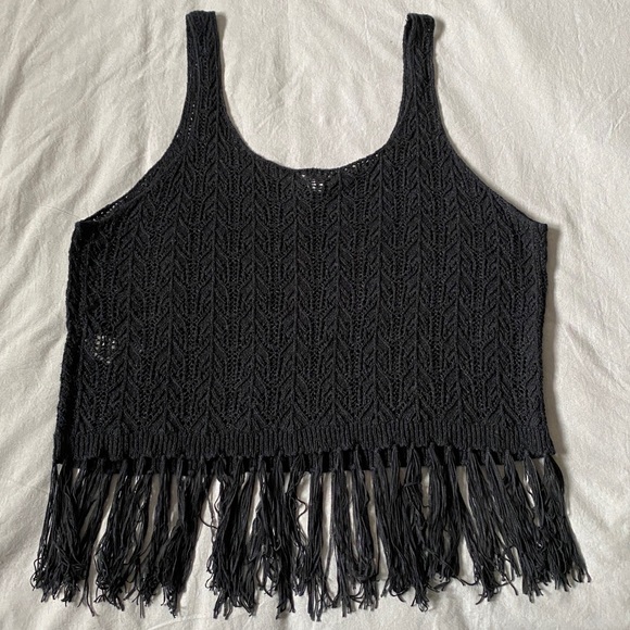 Garage Cropped Crochet Tank Top, Black, XS-S - Picture 2 of 5